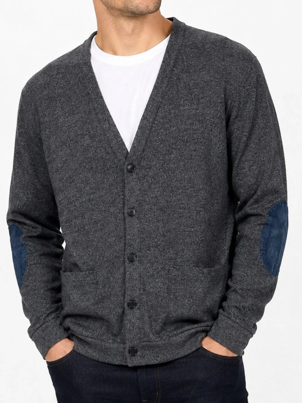 Armani Exchange A|X Men’s XL Gray Cardigan Sweater Denim Elbow Patches